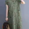 Allover Geo Print Lapel Dual Pocket Short Sleeve Dress