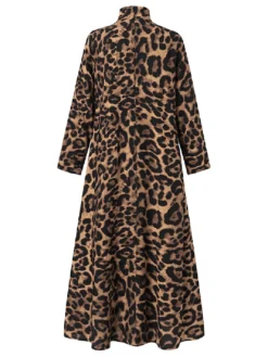Leopard Print Zip Front High Neck Plus Size Long Dress For Women -Zanzea Shop 4818f100 4057 4ede 9fdb 68671543bfcc
