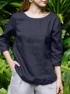 Solid Crew Neck 3/4 Sleeve Blouse For Women -Zanzea Shop 481a224a 8ddf 4843 9f58 0c9f9e0522a9