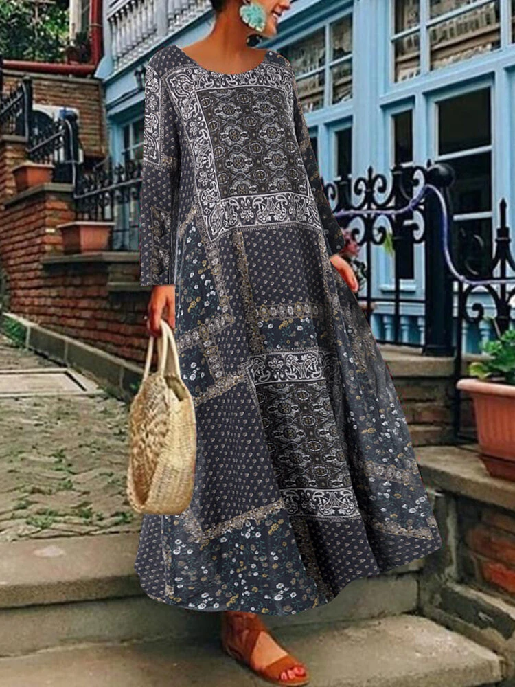 Bohemian Floral Print Beach Summer Plus Size Maxi Dress 3 Bohemian Floral Print Beach Summer Plus Size Maxi Dress - Image 3