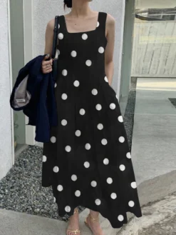 Allover Polka Dot Print Pocket Square Collar Sleeveless Dress -Zanzea Shop 48602f83 7449 4e58 918f 6388ce13e030