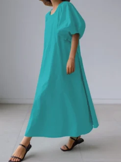 Lantern Sleeve Loose Pocket Solid Crew Neck Maxi Dress -Zanzea Shop 4872138f 4990 4796 bac0 a456c9655d92