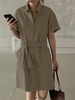 Solid Button Front Pocket Cargo Shirt Dress With Belt 17 Solid Button Front Pocket Cargo Shirt Dress With Belt -Zanzea Shop 48817f71 5e69 4b4c 9fbb 4d0c408a3119