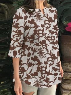 Random Allover Leaves Print Button Front 3/4 Sleeve Blouse 15 Random Allover Leaves Print Button Front 3/4 Sleeve Blouse -Zanzea Shop 48b08f5a bf50 45ff a9a3 a039ada1263a