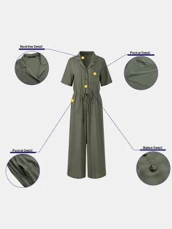 Solid Color Lapel Collar Button Short Sleeve Jumpsuit With Pocket -Zanzea Shop 495da366 fdfe 4215 80a7 0ae1ffb2c53f