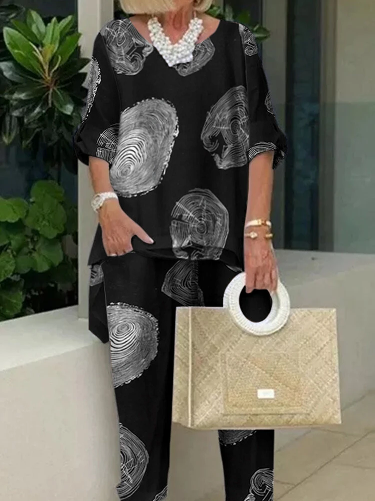 Women Print Long Sleeve Crew Neck Two Pieces Suit 3 Women Print Long Sleeve Crew Neck Two Pieces Suit - Image 3