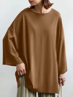 Solid Drop Shoulder Loose Long Sleeve Crew Neck T-shirt -Zanzea Shop 49801ccb beca 4f73 bbda fce3ad8d93d5