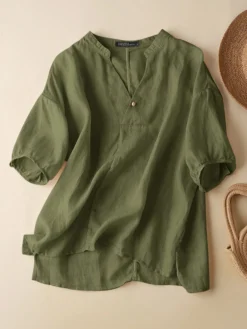 Women Solid Notch Neck High Low Hem Cotton Blouse -Zanzea Shop 4a1fc5a2 eb83 41d0 97a3 278130bb76e1