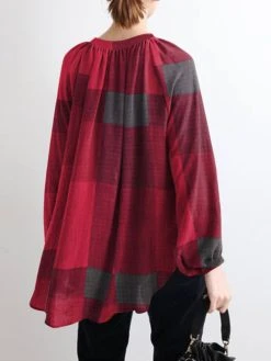 Plaid Print O-neck Button Slit Hem Vintage Loose Blouse -Zanzea Shop 4a2e85d6 5f61 4c29 a379 547ce6629330