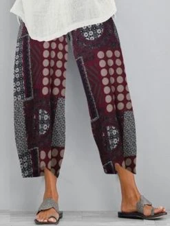 Vintage Print Elastic Waist Casual Pants For Women -Zanzea Shop 4a514e90 290c 42f1 905c 419729687d1b
