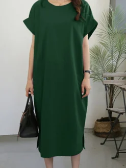 Leisure Solid Slit Hem Ruched Short Sleeve Maxi Dress 16 Leisure Solid Slit Hem Ruched Short Sleeve Maxi Dress -Zanzea Shop 4a7a87c9 6923 465e b7e4 8b7ced4ca1a3