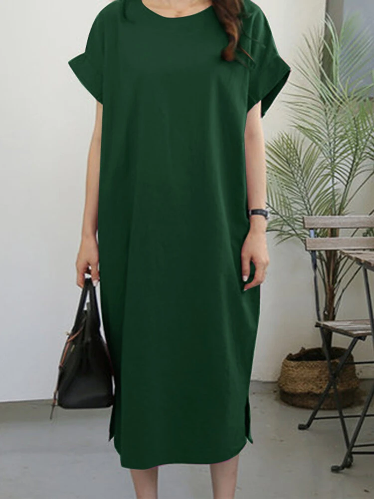 Leisure Solid Slit Hem Ruched Short Sleeve Maxi Dress 7 Leisure Solid Slit Hem Ruched Short Sleeve Maxi Dress - Image 7