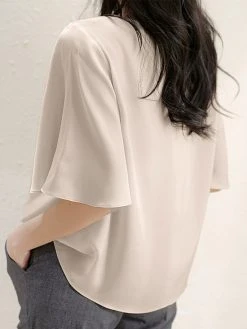 Satin Solid Ruffle Sleeve Boat Neck Women Blouse -Zanzea Shop 4abe83b2 594f 411c a984 992c10deca4b