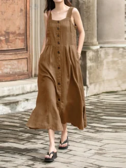 Women Solid Button Front Split Hem Straps Dress With Belt 15 Women Solid Button Front Split Hem Straps Dress With Belt -Zanzea Shop 4ac30058 944a 48c0 9c25 71942d8caeb8