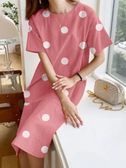 Dot Print Ruffle Hem Short Sleeve Crew Neck A-line Dress -Zanzea Shop 4ac703a0 a561 4d7e b93a a125c039415d