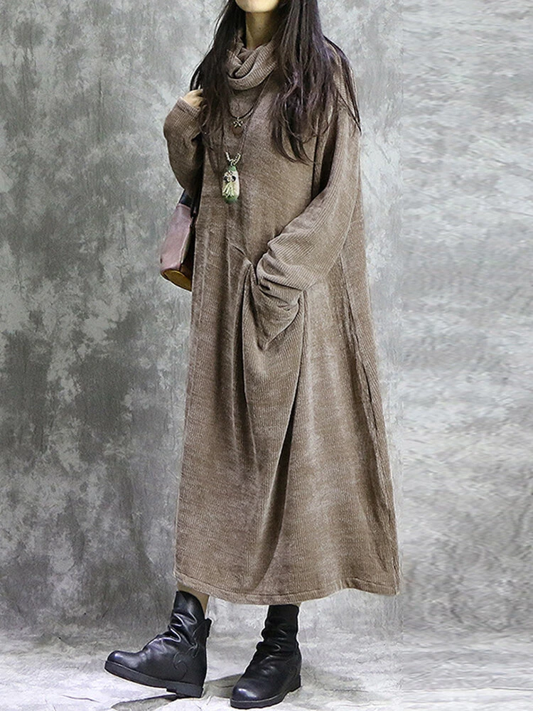 Vintage Corduroy Pocket Long Sleeve Casual Midi Dress 2 Vintage Corduroy Pocket Long Sleeve Casual Midi Dress - Image 2