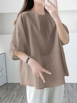 Solid Dolman Sleeve Loose Crew Neck Casual Blouse -Zanzea Shop 4b1fa61e 5f81 42dd a520 0410b10c98a4