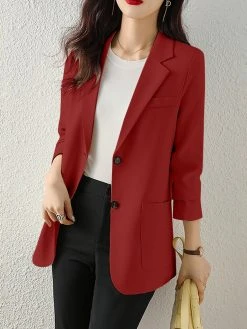 Solid Button Front Pocket Lapel Long Sleeve Blazer -Zanzea Shop 4b7be713 76ec 4dcf 8bee 9d7f7e22dd88