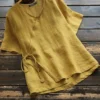 Vintage Solid Color Knot Button Plus Size Blouse