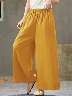 Solid Pocket Elastic Waist Wide Leg Casual Cotton Pants -Zanzea Shop 4bec38e5 6a6c 4345 b97d 794f14b1ab34