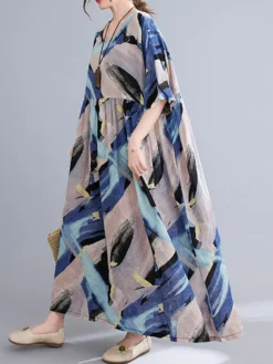 Abstract Painted Loose O-neck Half Sleeve Women Vintage Dress -Zanzea Shop 4c1cd0a5 eede 4aee 8a73 bfa470b79bbd