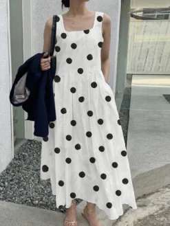 Allover Polka Dot Print Pocket Square Collar Sleeveless Dress -Zanzea Shop 4c1f8c78 ba7e 439f 9b58 da66eb021063