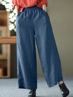 Solid Wide Leg Pocket Elastic Waist Cotton Pants -Zanzea Shop 4c442983 bc11 4002 820a 4ce37ff6436a