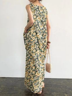 Pocket Floral Print Round Neck Sleeveless Maxi Dress -Zanzea Shop 4c8f5df2 266d 4a6c bc63 b6772303da9b