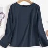 Solid Crew Neck Long Sleeve Casual Women T-shirt