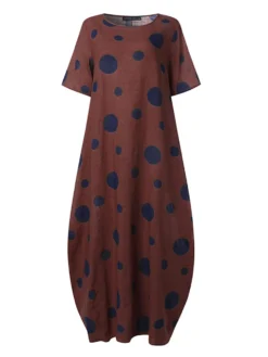 Polka Dot Print Short Sleeve Plus Size Baggy Dress With Pockets -Zanzea Shop 4cbce0d4 d8f4 4ba6 b8b4 a1e22c9daa03