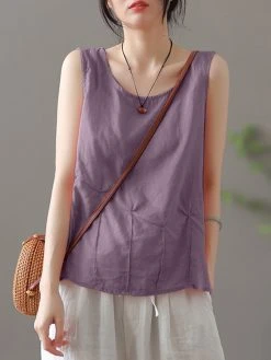 Solid Fold Pleated Crew Neck Sleeveless Casual Tank Top -Zanzea Shop 4cc9f2ed 7849 491f 8067 1aa2a4b001e6