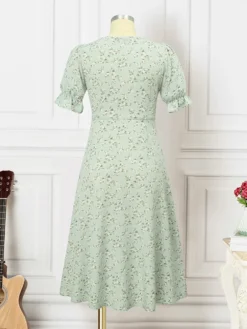 Women Ditsy Floral Print V-Neck Split Hem Puff Sleeve Dress 14 Women Ditsy Floral Print V-Neck Split Hem Puff Sleeve Dress -Zanzea Shop 4d86f54d 1030 407d 85ed 157d2ce2b074