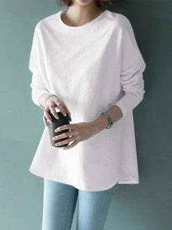 Solid Curved Hem Loose Long Sleeve Crew Neck T-shirt 15 Solid Curved Hem Loose Long Sleeve Crew Neck T-shirt -Zanzea Shop 4dd7d0d9 99d3 4063 bcf6 ccabe64307b9