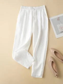 Women Solid Color Cotton Casual Pants With Pocket -Zanzea Shop 4ddbc1e9 446d 4c6c a6bb be044555f537