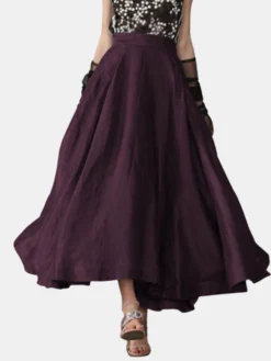 Solid Color Elastic Waist Plus Size Skirt With Pockets