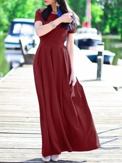 Solid Short Sleeve Pocket Crew Neck Maxi Dress -Zanzea Shop 4dfb34ea 6dc3 4c5b a7ed 08605cbfe5c4