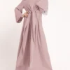 Solid Color Knotted Long Sleeve Maxi Muslim Dress