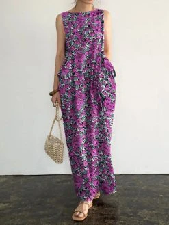 Pocket Floral Print Round Neck Sleeveless Maxi Dress -Zanzea Shop 4e42ed15 8a79 48af 8a5a f069002491ae