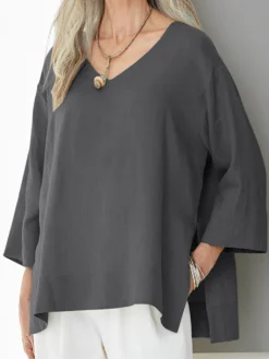 Casual Solid Color Split V-neck Loose Plus Size Blouse -Zanzea Shop 4e58b418 5eff 4d11 b564 16de886cbc5b