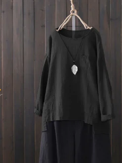 Solid Color Long Sleeve High Low Vintage Plus Size Blouse -Zanzea Shop 4ea4a957 e8f1 4fed a1ca 0bd987e2724b