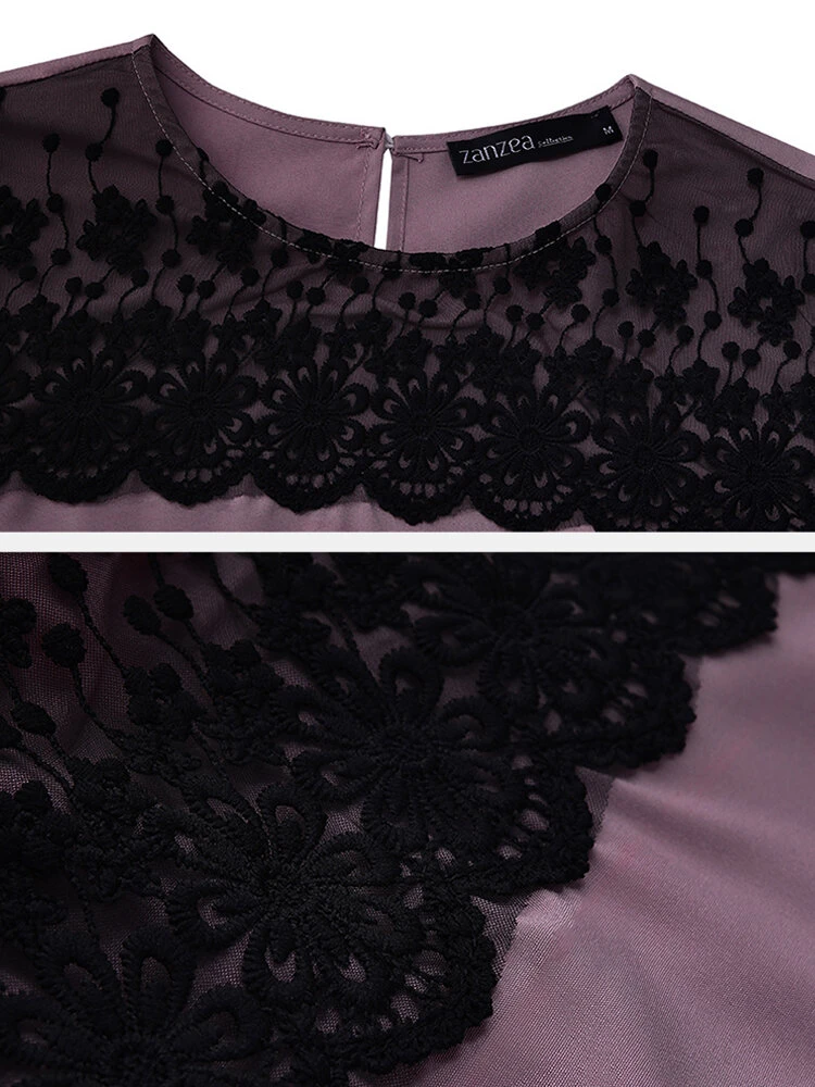 Solid Color Lace Patchwork Big Swing Muslim Dress For Women 4 Solid Color Lace Patchwork Big Swing Muslim Dress For Women - Image 4