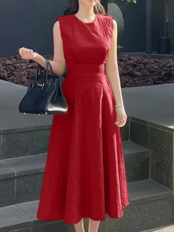 Solid Sleeveless A-line Swing Crew Neck Women Dress -Zanzea Shop 4f57fba5 9cc0 4a1c b422 5478e48d6d90