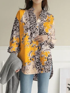 Leopard Button Split Long Sleeve V Neck Blouse -Zanzea Shop 4f72137b 8a85 43eb a25a 06086e227c69