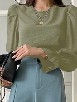 Solid Long Puff Sleeve Crew Neck Blouse 17 Solid Long Puff Sleeve Crew Neck Blouse -Zanzea Shop 4fbf6fac 906f 460e 86af da8fa0868424