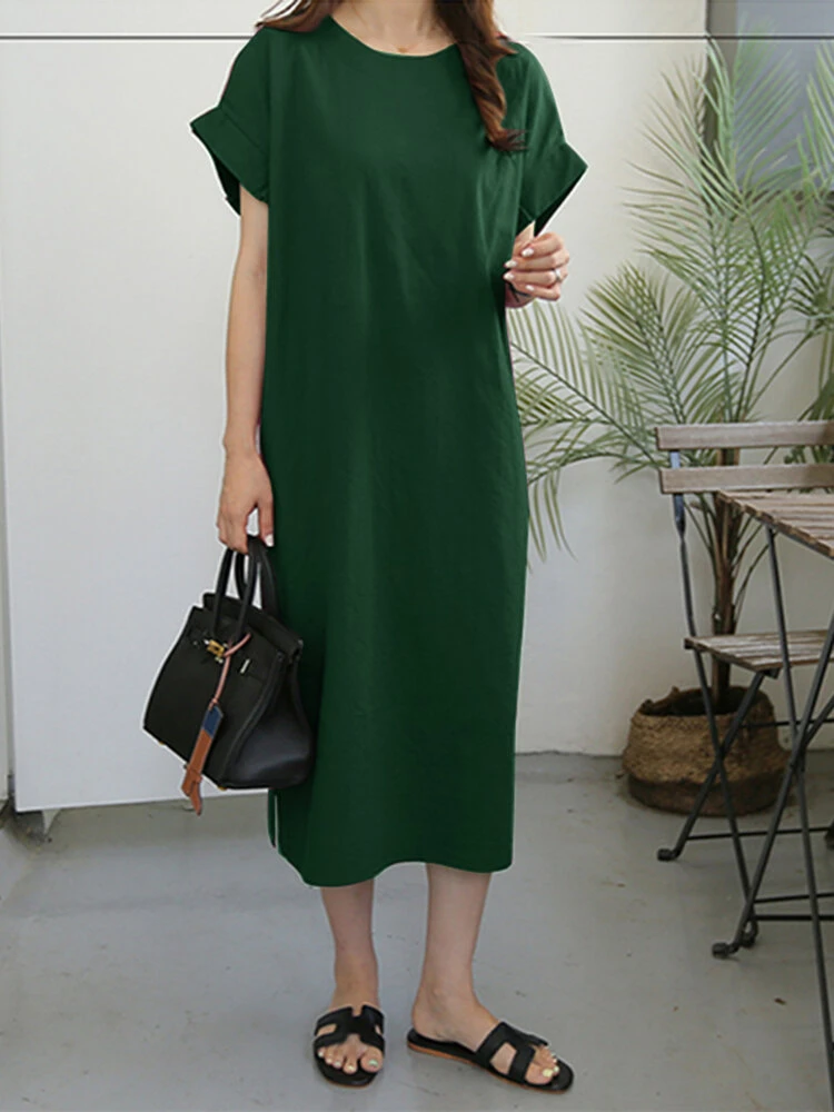 Leisure Solid Slit Hem Ruched Short Sleeve Maxi Dress 9 Leisure Solid Slit Hem Ruched Short Sleeve Maxi Dress - Image 9