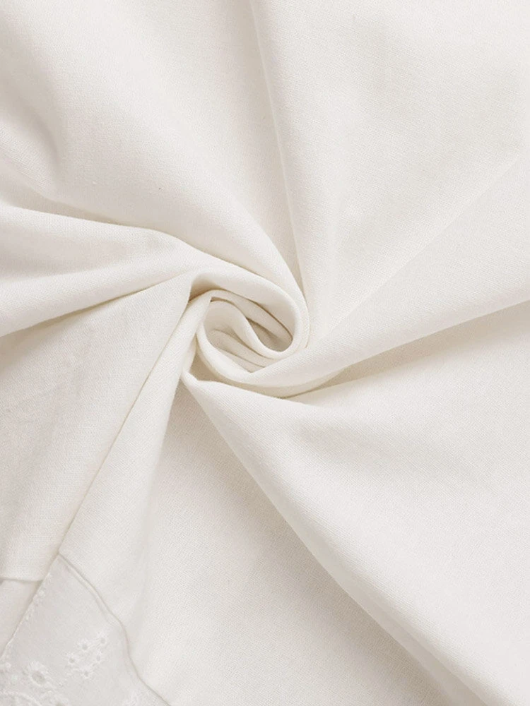 Women Lace Splice Notched Neck Cotton Longline Blouse 6 Women Lace Splice Notched Neck Cotton Longline Blouse - Image 6