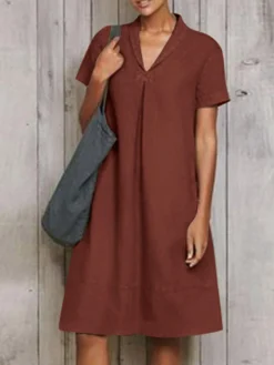 Women Solid Pleated Lapel Cotton Short Sleeve Dress 12 Women Solid Pleated Lapel Cotton Short Sleeve Dress -Zanzea Shop 50536c16 4990 46a0 a003 dd157ab0275a