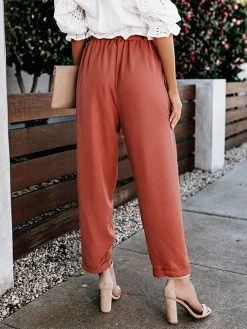 Solid Pocket Elastic Waist Carrot Pants With Belt -Zanzea Shop 5060ccae 5129 4e5e aed2 ee04f0b8f14d