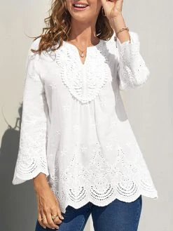Embroidery Solid Notch Neck Blouse For Women -Zanzea Shop 50610aeb 3a55 42f9 90dd a2de9ac9b560