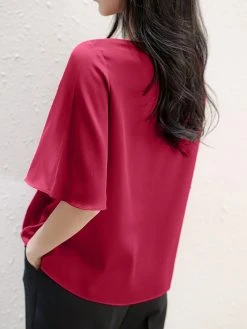 Satin Solid Ruffle Sleeve Boat Neck Women Blouse -Zanzea Shop 50f2a952 5d96 46b9 8fa2 61408a3de8ad